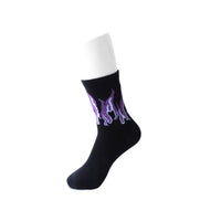 Black & Purple Flame Mens Crew Socks